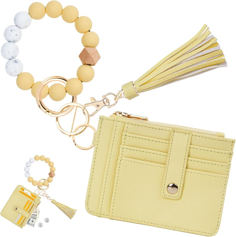 KNGITRYI Wallet Keychain Wristlet for Women,Slim RFID Credit Card Holder Purse Tassel Keychain Bangle Key Ring for Men Women - Image 1